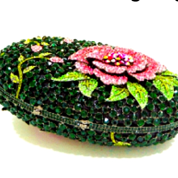 🌹SOLD NWT  Crystals Clutch   *Minaudiere. 20*15*7cm Green, Rose - Picture 4 of 15